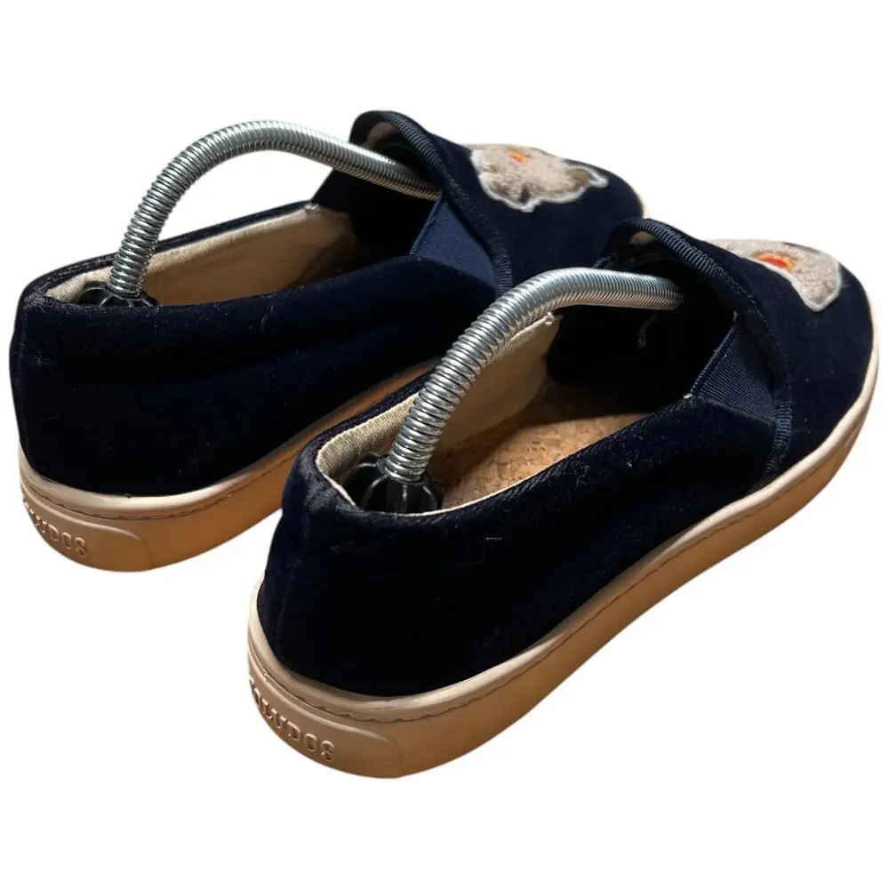 SOLUDOS Women 7 Navy Velvet Llama Alpaca Sneaker Slip On Shoes Flats READ